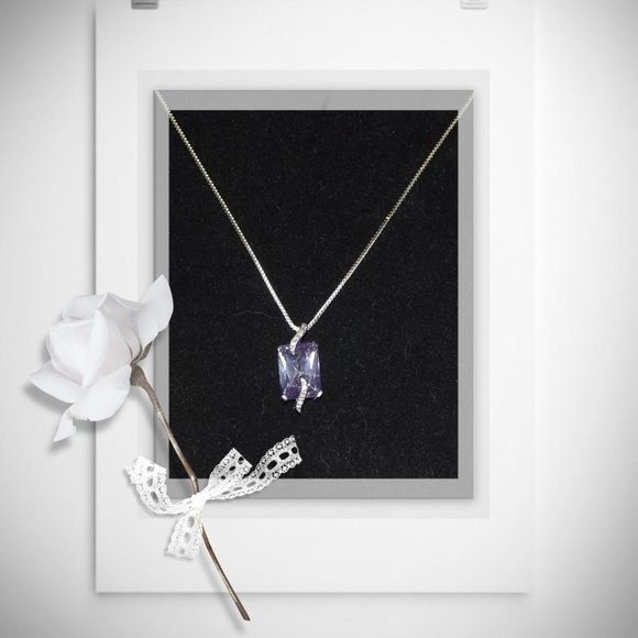Southern Gold and Silver Jewelry - Amethysts & CZ Stones Necklace 925 SS 59.5 Ct